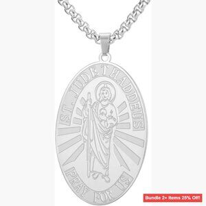 Stainless Steel Saint Jude Thaddeus Medal Necklace, 60cm Chain, Religious